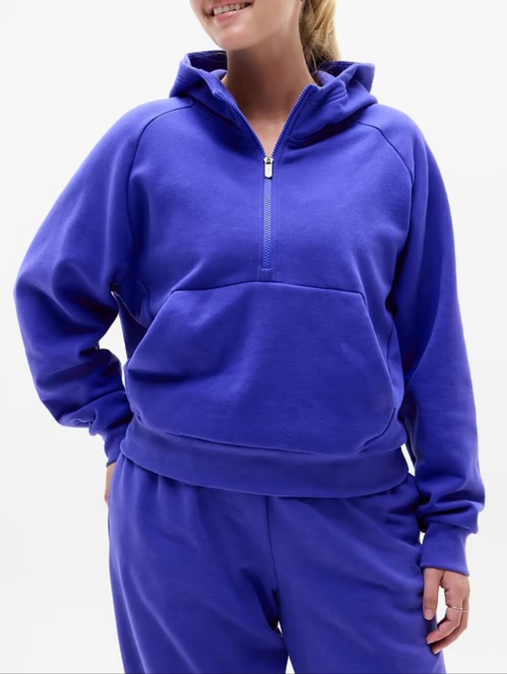 NEW Athleta Forever Fleece Half-Zip Hoodie in Borealis, Size XL